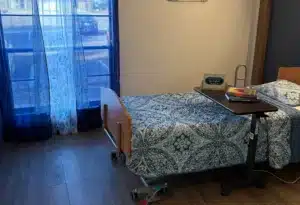 Bedroom with table at Castle Hills Rehabilitation & Care Center